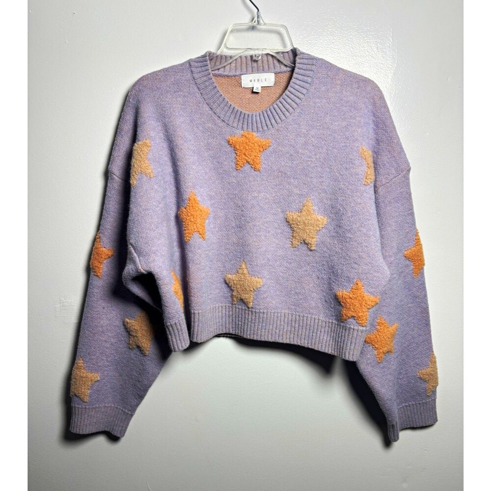 MABLE Purple & Tan Star Knit Crewneck Relaxed Dolman Pullover Sweater Women M